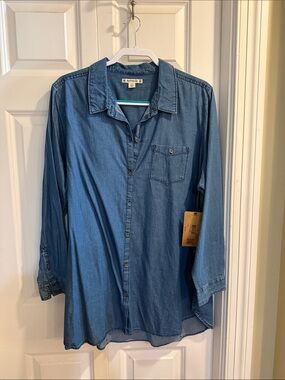 Ruff Hewn Denim-Look Button Down Shirt - Blue